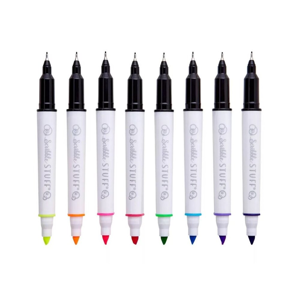 Scribble Stuff 8-Pack Double-Ended Felt Pens & Highlighters Bleed or Smear Resis - Picture 6 of 9